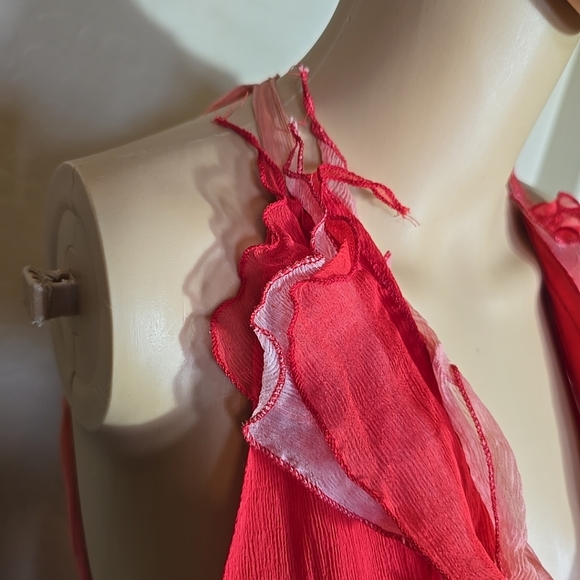 Vintage Rare Bebe 100% Silk Ruffled Red & Pink Sleeveless Dress Size S - Picture 5 of 14